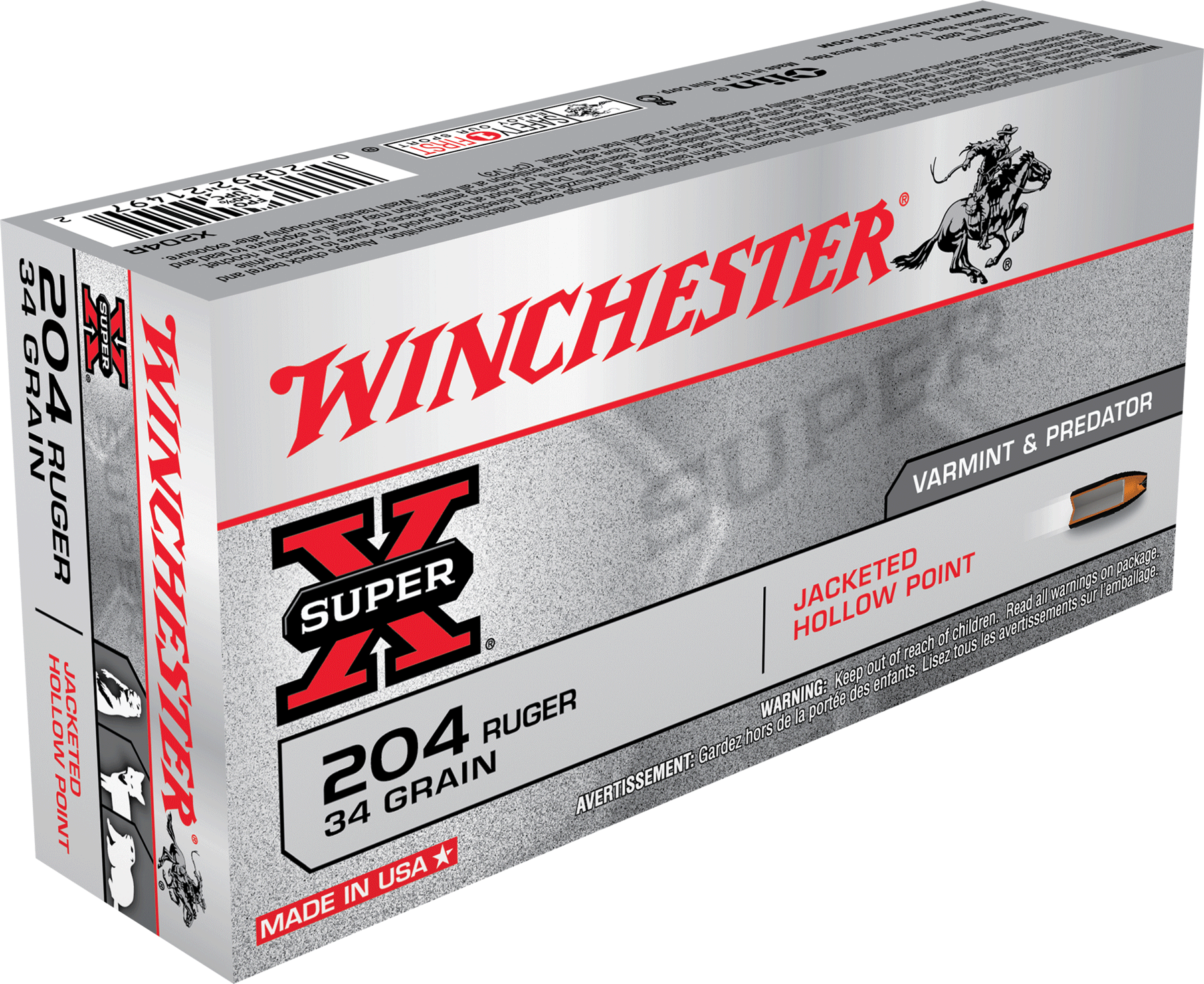 Winchester Ammo X204R SuperX 204 Ruger 34 GR Jacketed Hollow Point 20