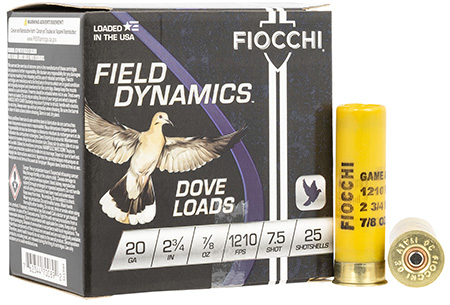 20 Gauge Ammo - Fiocchi Field Dynamics Dove & Quail 7/8oz Fiocchi Field Dynamics Dove & Quail 7/8oz Ammo