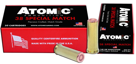 38 Special Ammo - Atomic Ammo Match Precision Craft Hollow Base Wadcutter Atomic Match Precision Craft Hollow Base Wadcutter Ammo