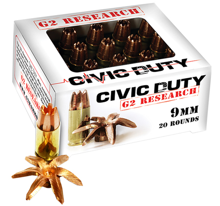 G2 Research CIVIC Duty Luger Copper Expansion Projectile Ammo