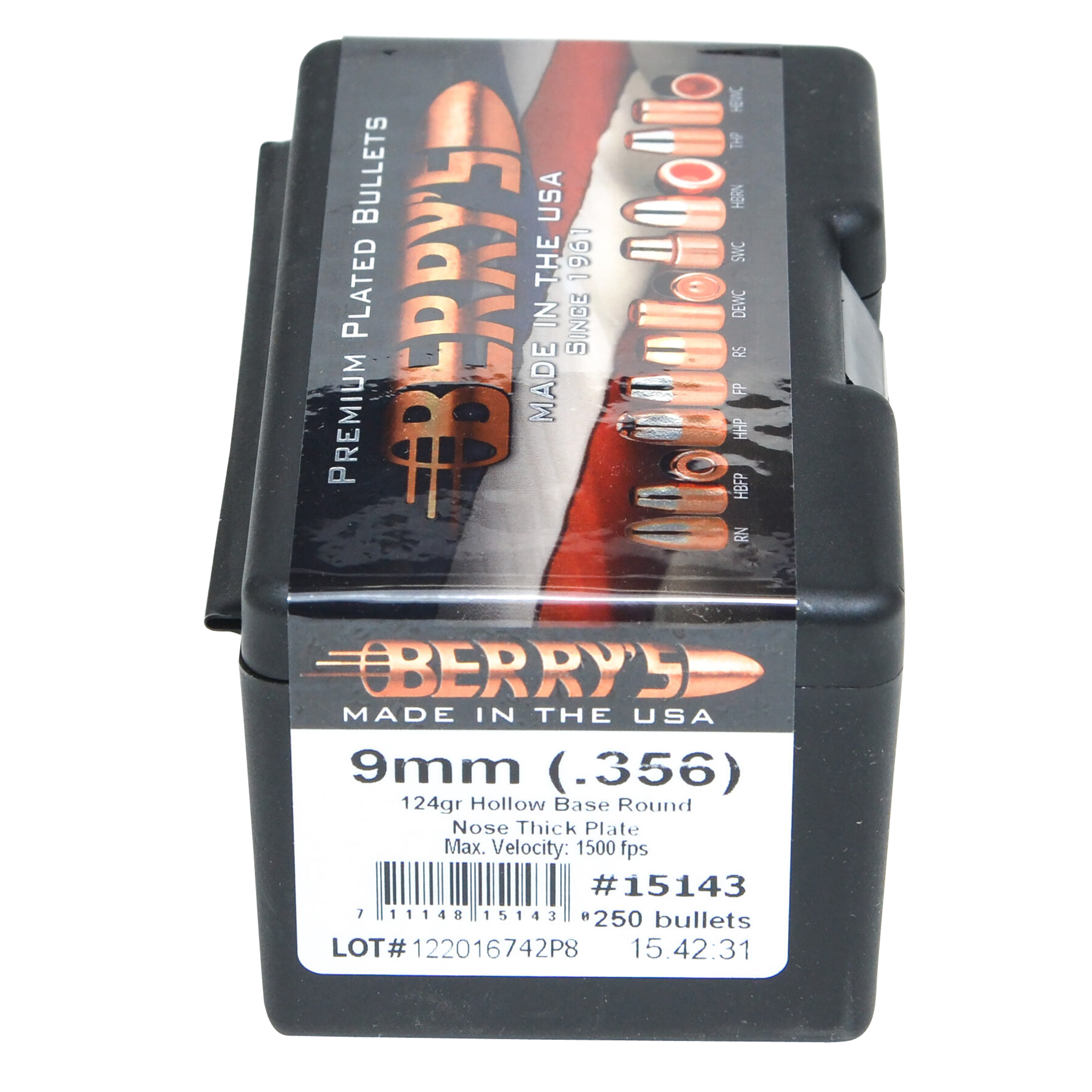 BERRYS 15143 9MM .356 124GR HGRN-TP 250
