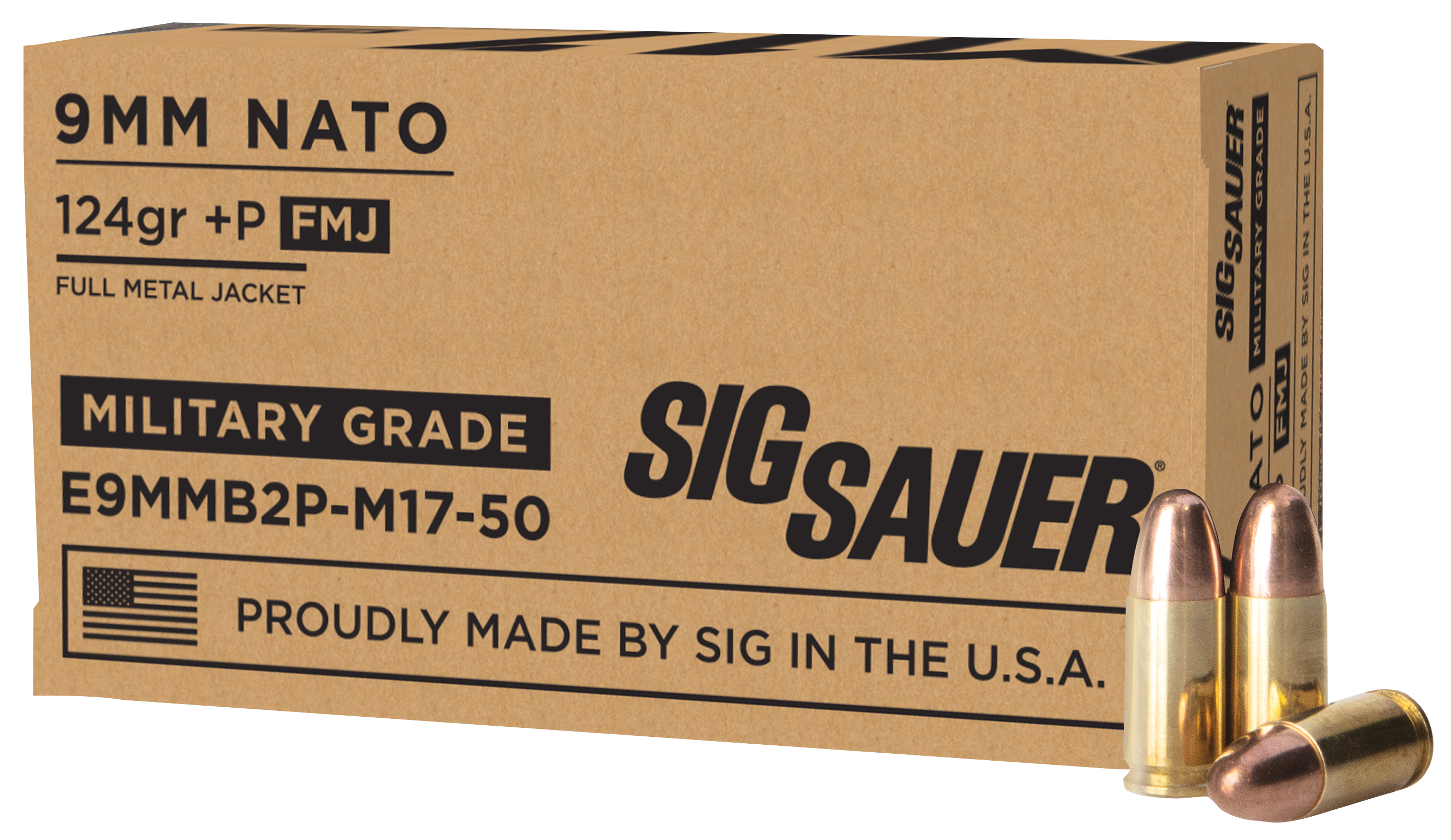 SIG E9MMB2PM1750 MILITARY GR 9MM 124 FMJ 50/20