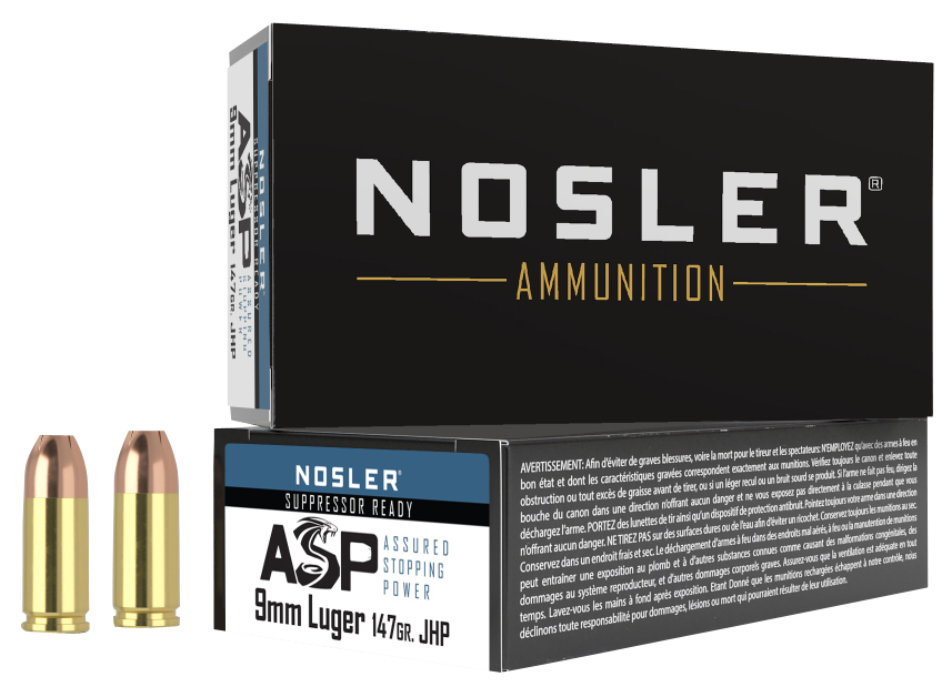 Nosler 51325 Assured Stopping Power  9mm Luger 147 gr 950 fps Jacketed Hollow Point (JHP) 50 Bx/10 Cs