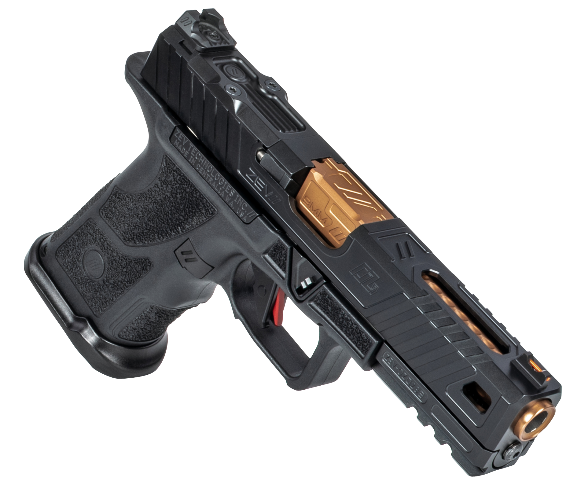 ZEV OZ9 Standard Covert Pistol - 9mm 15+1 - Bronze Barrel - Black Shorty Grip