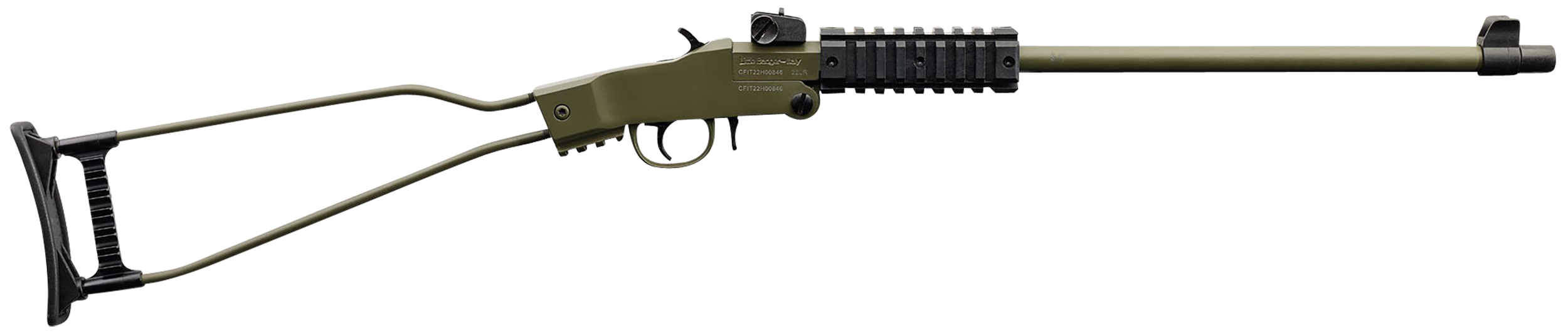 Chiappa Firearms 500266 Little Badger Full Size 22 LR 1 Shot, 16.50" OD Green Cerakote Steel Threaded Barrel, OD Green Cerakote Quad Picatinny Receiver, OD Green Cerakote Underfolding Wire Frame Stoc