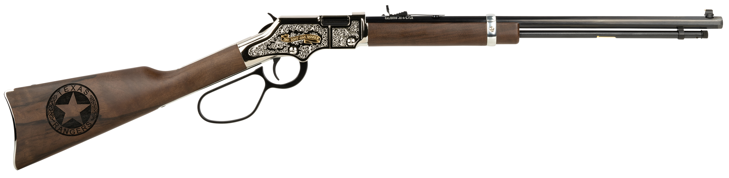 Henry H004TR Golden Boy Texas Rangers Bicentennial Tribute Edition 22 Short, 22 Long or 22 LR, 16 LR/21 Short Capacity, 20" Blued Octagon Barrel, Engraved Nickel-Plated Rec & American Walnut Stock, Ad