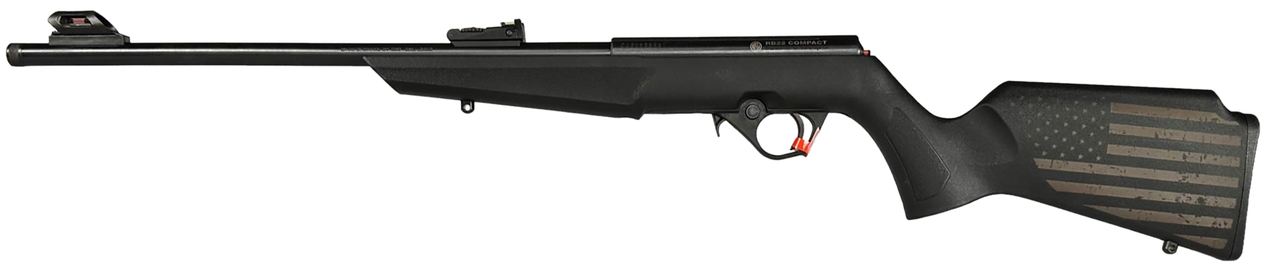 Rossi RB22L1611EN01 RB22 US Flag Compact 22 LR 10+1 16.50" Matte Black Threaded Barrel, Black Aluminum Receiver, Black w/US Flag Synthetic Fixed Stock