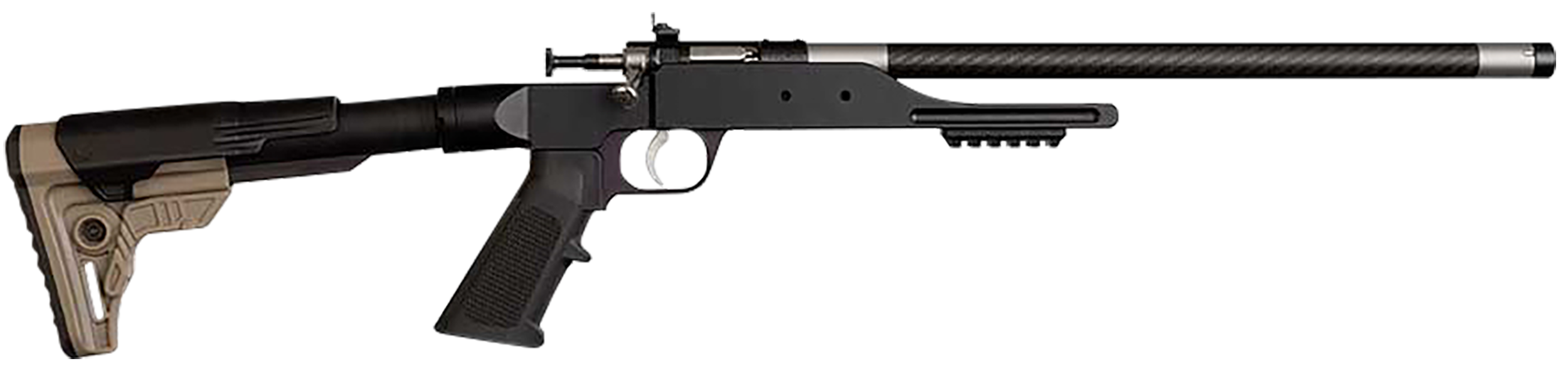 Keystone KSA2185 Precision 6061 22 LR Single Shot 16.12" Carbon Fiber Threaded Barrel, Black Anodized Picatinny Rail Aluminum Receiver, Black/FDE Adj Buffer Tube Style Butt Stock, Right Hand