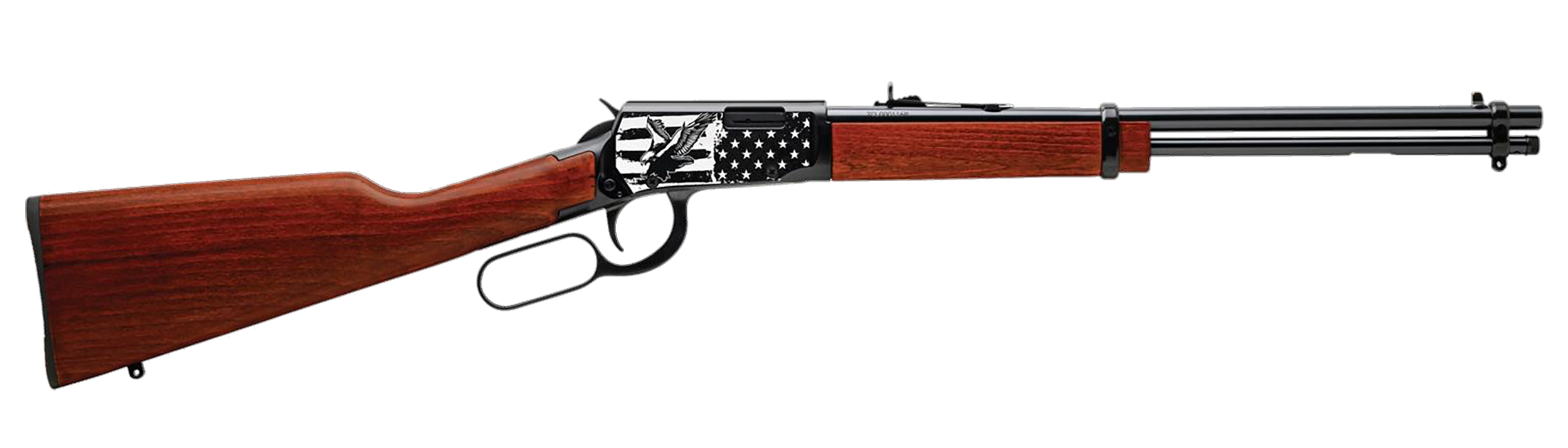 Rossi RL22181WD-EN22 Rio Bravo 22 LR 15+1 18" Black Polished Alloy Steel Barrel, Black Engraved w/Flag & Eagle Alloy Steel Receiver, Hardwood Fixed Stock, Right Hand