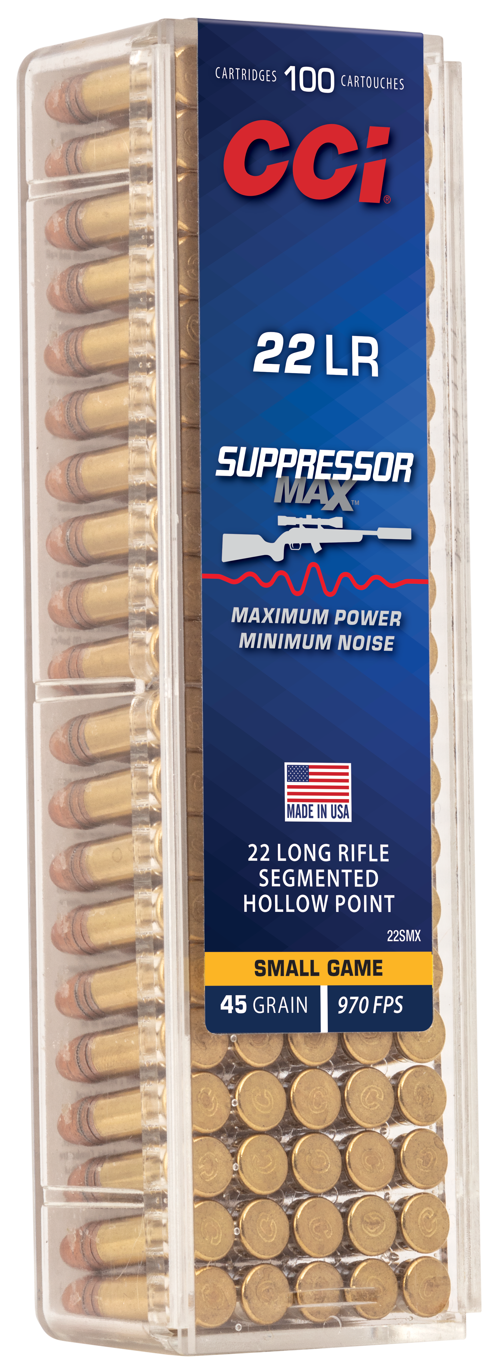 CCI 22SMX 22LR 45GR SUPP MAX SEG HP 100 CT 100/50