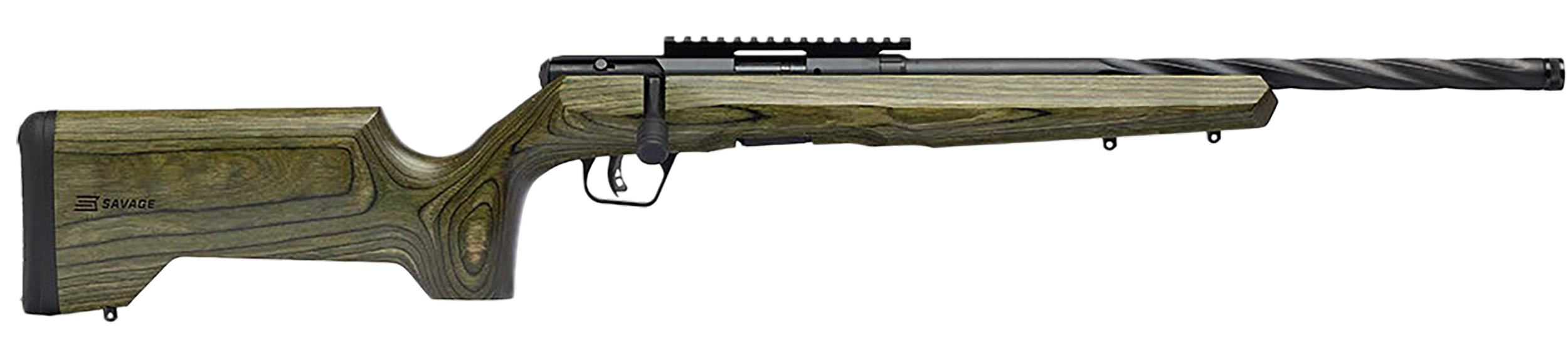 Savage Arms 70251 B Series Full Size 22 LR 10+1 18" Matte Black Spiral Fluted Threaded Barrel, Matte Black Carbon Steel Receiver w/Picatinny Rail, OD Green Fixed Laminate Stock, Right Hand