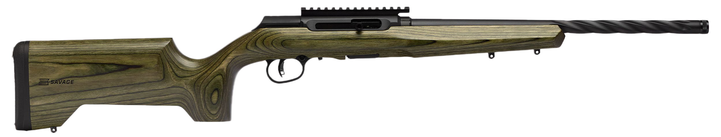 Savage Arms 47258 A Series Full Size 22 LR 10+1 18" Matte Black Spiral Fluted Threaded Barrel, Matte Black Carbon Steel Receiver w/ Picatinny Rail, OD Green Fixed Laminate Stock, Right Hand