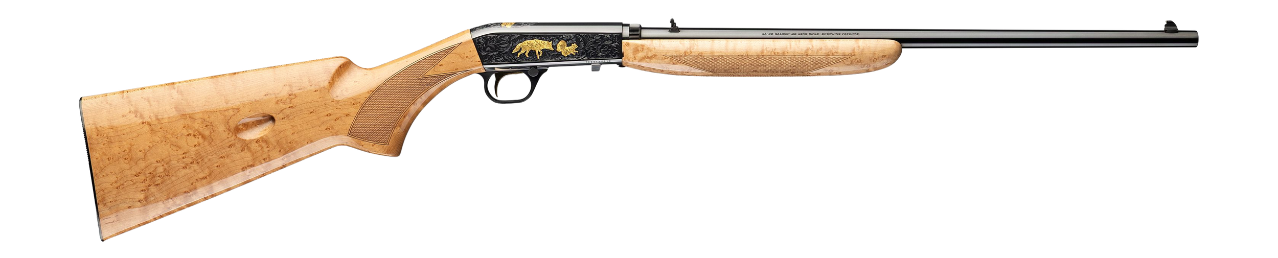Browning 021051102 SA-22 Full Size 22 LR 10+1 19.38" Blue Polished Steel Barrel, Gray w/Gold Scroll Engraving Steel Receiver, Grade V Birds Eye Maple Fixed Stock, Ambidextrous
