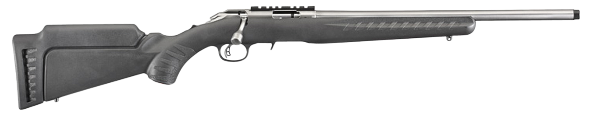 Ruger 8352 American Rimfire Full Size 22 WMR 9+1 18" Satin Stainless Steel Threaded Barrel & Receiver w/Scope Rail, Black Fixed Synthetic Stock, Right Hand