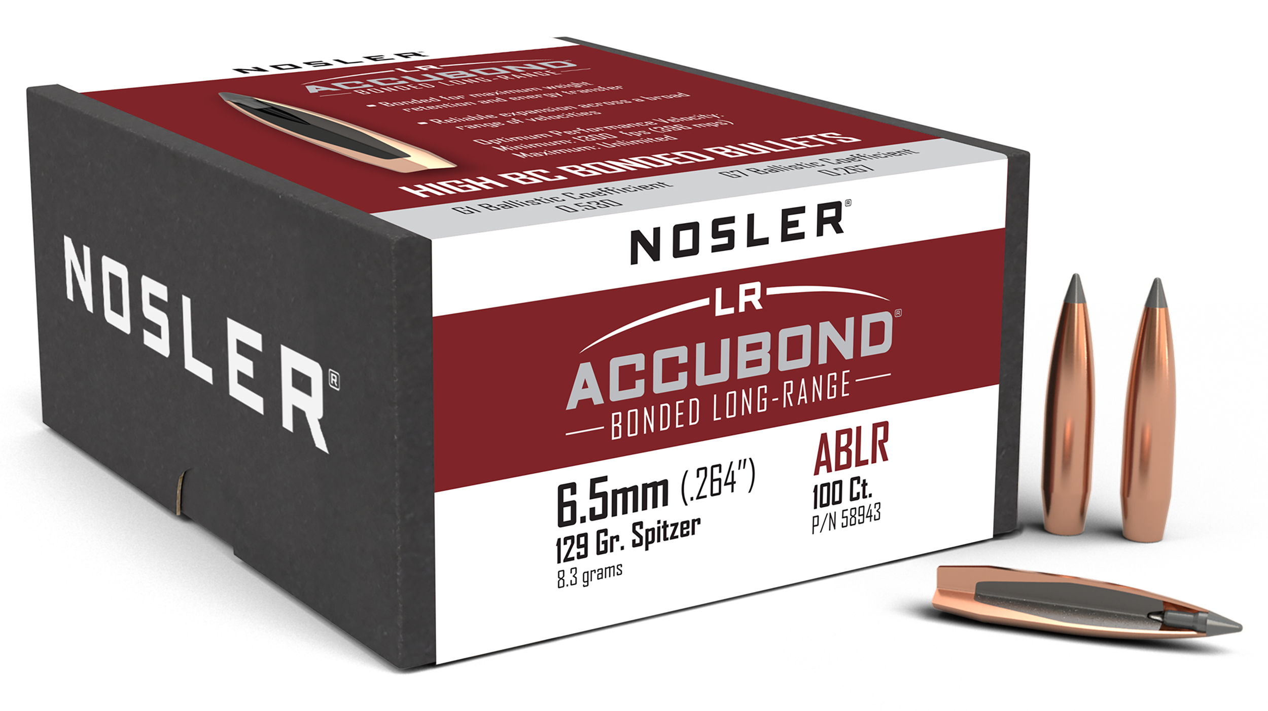 NOS 58943 ACCUBOND LR .264 129 SP 100