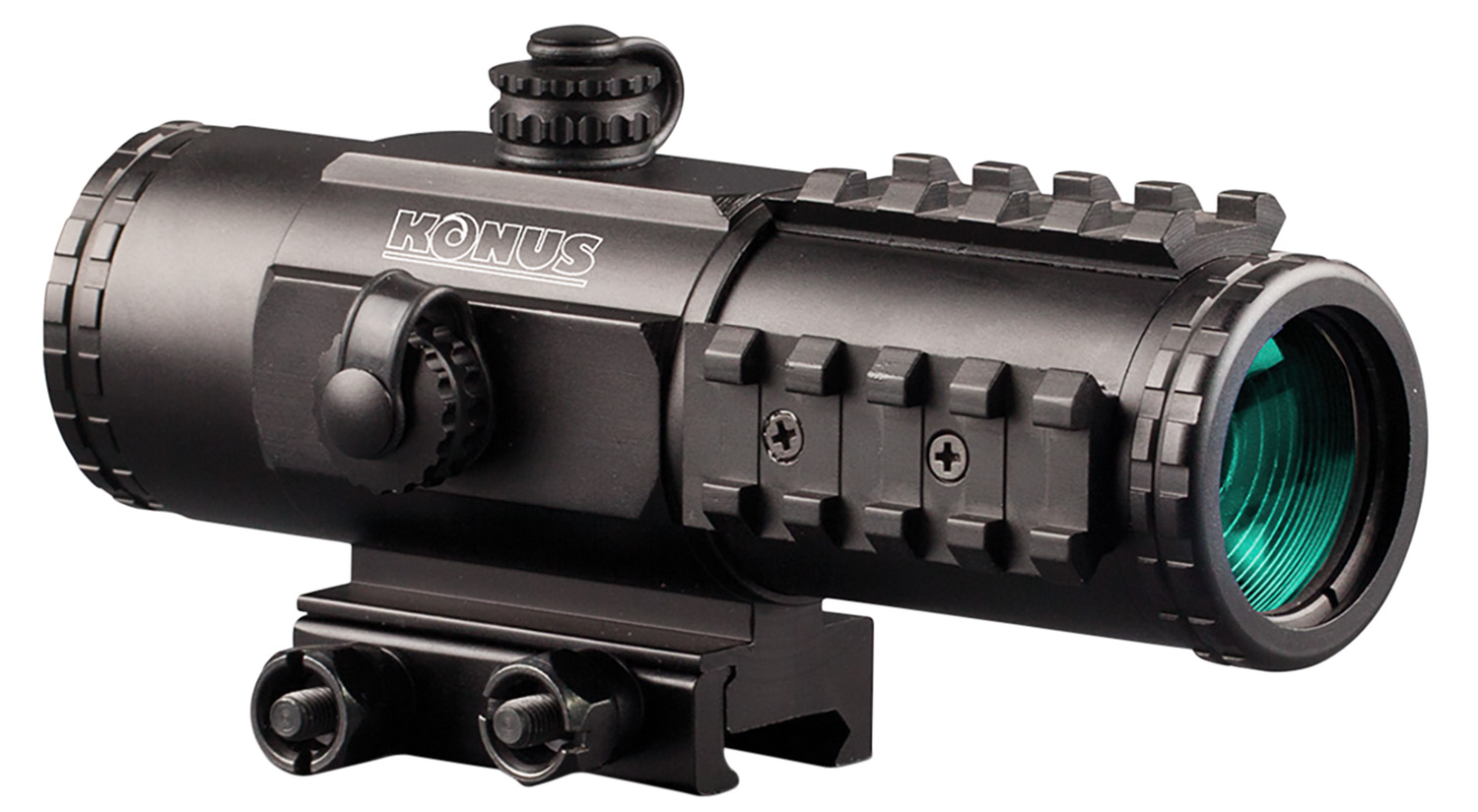 Konus USA Sight-Pro PTS2 3x30mm Red Dot Sight, Multi-Coated Lenses, 1/3 MOA Turrets, Tri-Rail System, Waterproof, Shockproof, Red/Blue Illumination, Matte Black
