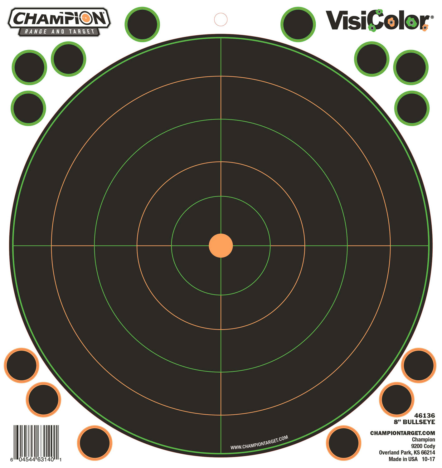 Champion Targets 46136 VisiColor  Self-Adhesive Paper Black/White 8 Bullseye 5 Pack
