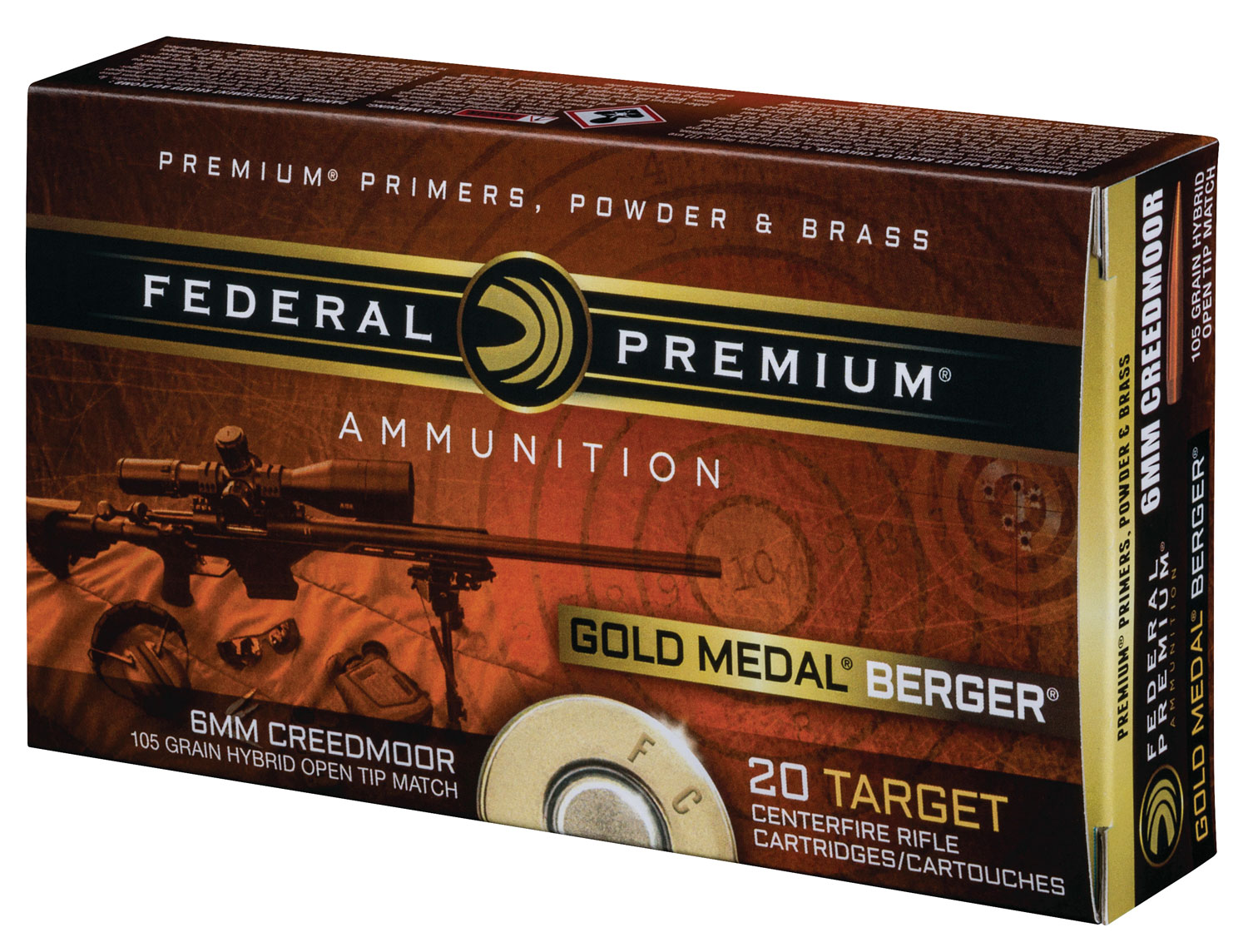 Federal GM6CRDBH1 Premium Gold Medal Berger Hybrid Open Tip Match 105 Grain 6mm Creedmoor 3025 Fps eral GM6CRDBH1 Premium Gold Medal Berger Hybrid Open Tip Match 105 Grain 6mm Creedmoor 3025 Fps Ammo