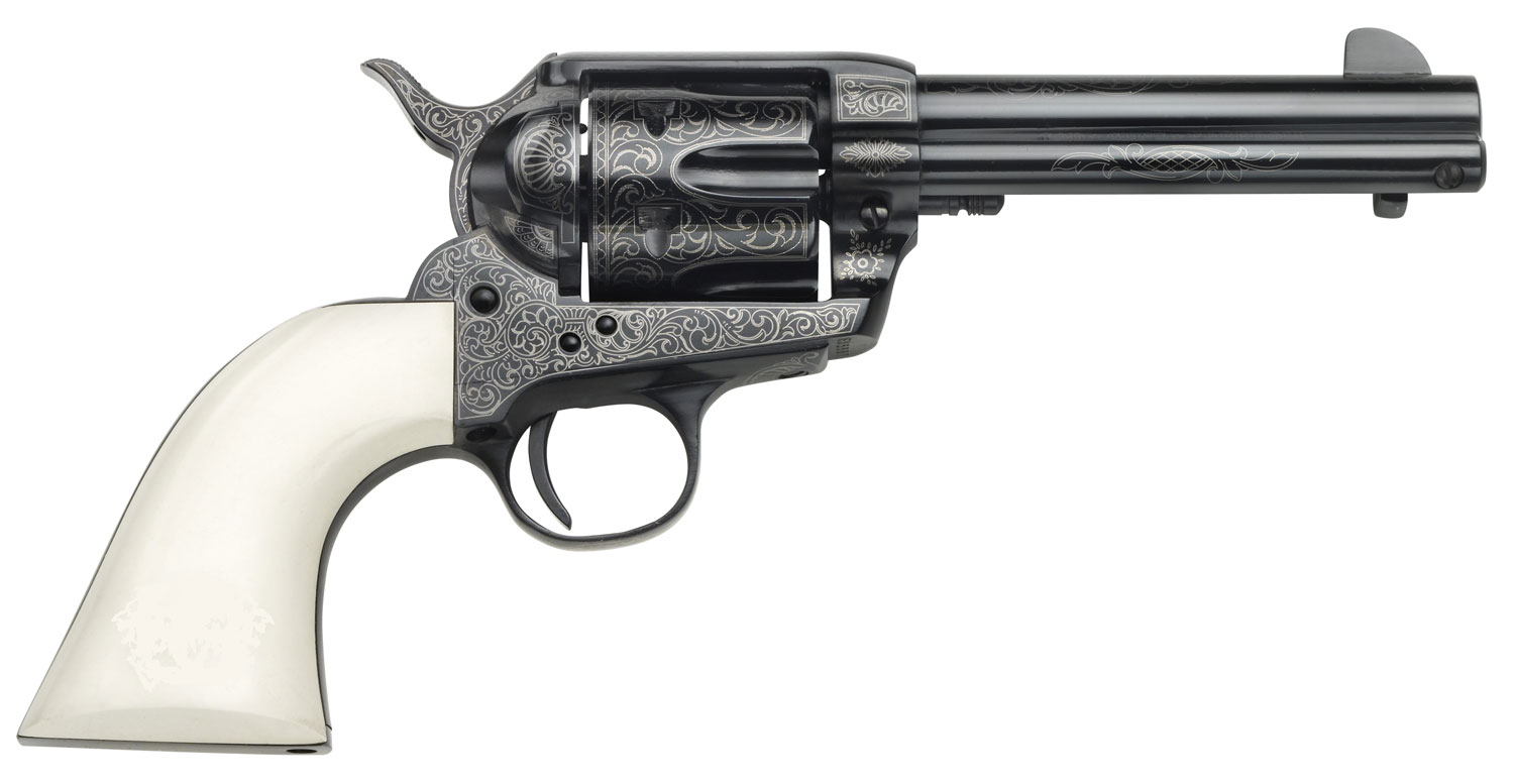 Taylors & Company 200056 1873 Cattleman Outlaw Legacy 45 Colt (LC) Caliber with 4.75 Barrel, 6rd Capacity Cylinder, Overall Blued Engraved Finish Steel & Ivory Synthetic Grip