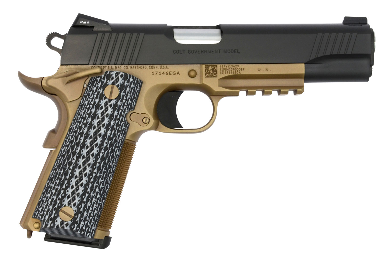 Colt Mfg O1070CQBFB Custom CQB 45 ACP 8+1 5" Stainless National Match Barrel, Black Serrated Carbon Steel Slide, Flat Dark Earth Steel Frame w/Picatinny Rail, Black G10 Grip, Ambidextrous