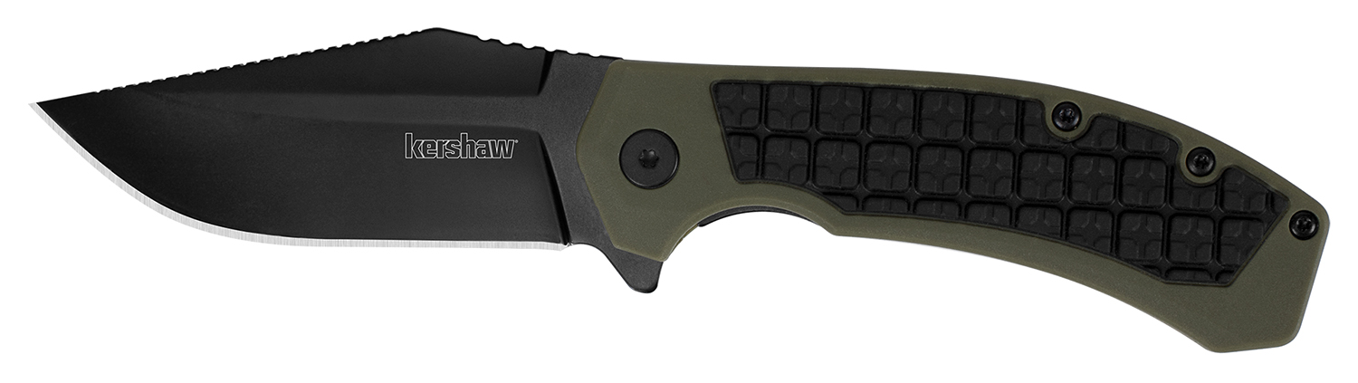Kershaw 8760 Faultline  3 Folding Drop Point Plain Black Oxide 8Cr13MoV SS Blade Black/OD Green Glass-Filled Nylon Handle Includes Pocket Clip