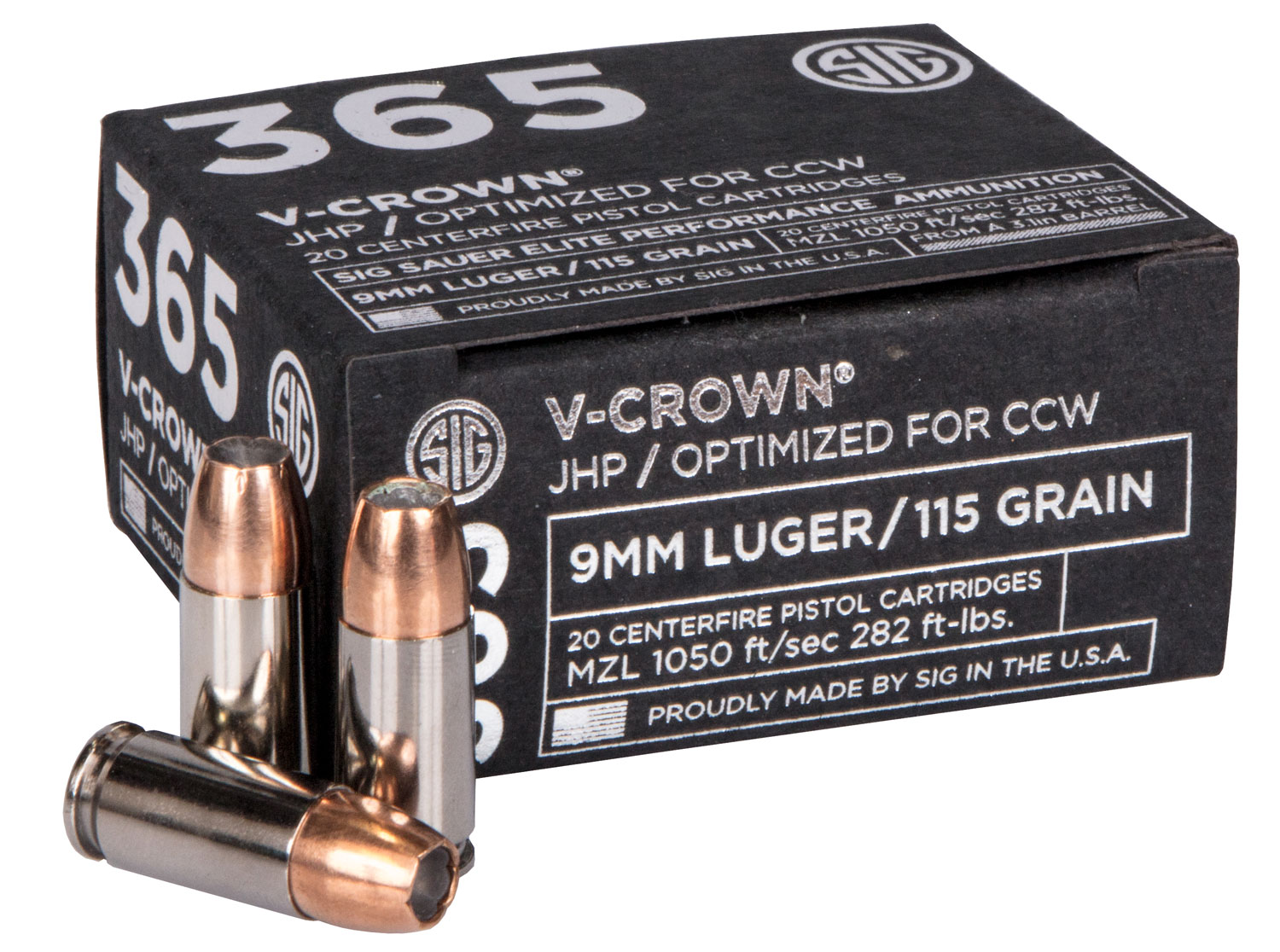 Sig Sauer E9MMA136520 Elite V-Crown  9mm Luger 115 gr Jacketed Hollow Point (JHP) 20 Bx/ 10 Cs