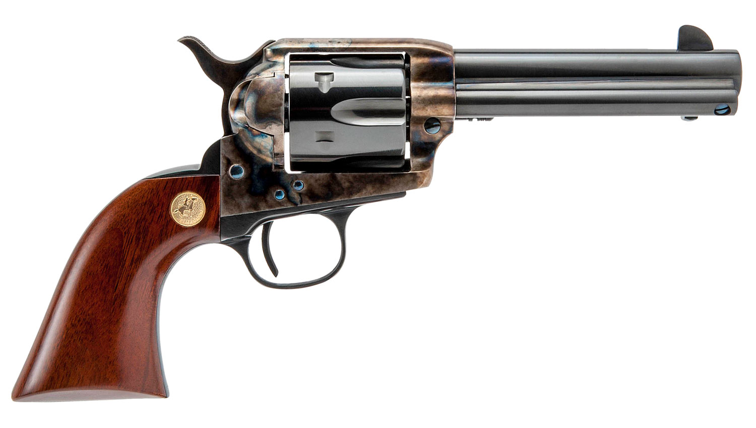 Cimarron MP410 Model P  45 Colt (Long Colt) 6 Shot 4.75 Blued Stainless Steel Barrel, Blued Cylinder, Color Case Hardened Steel Frame, Walnut Grip, Exposed Hammer