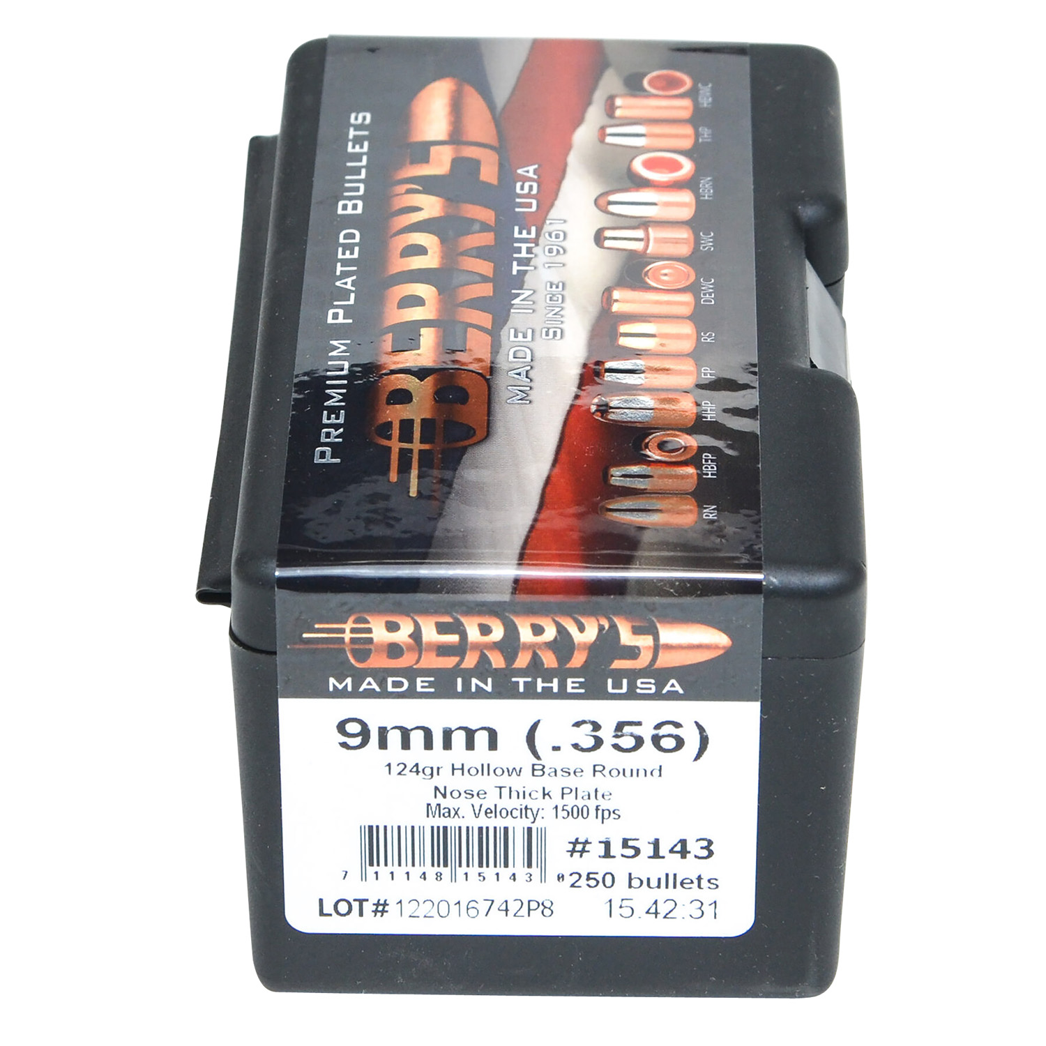 Berry's 15143 Superior Pistol 9mm-356 124gr Hollow Base Round Nose Thick...