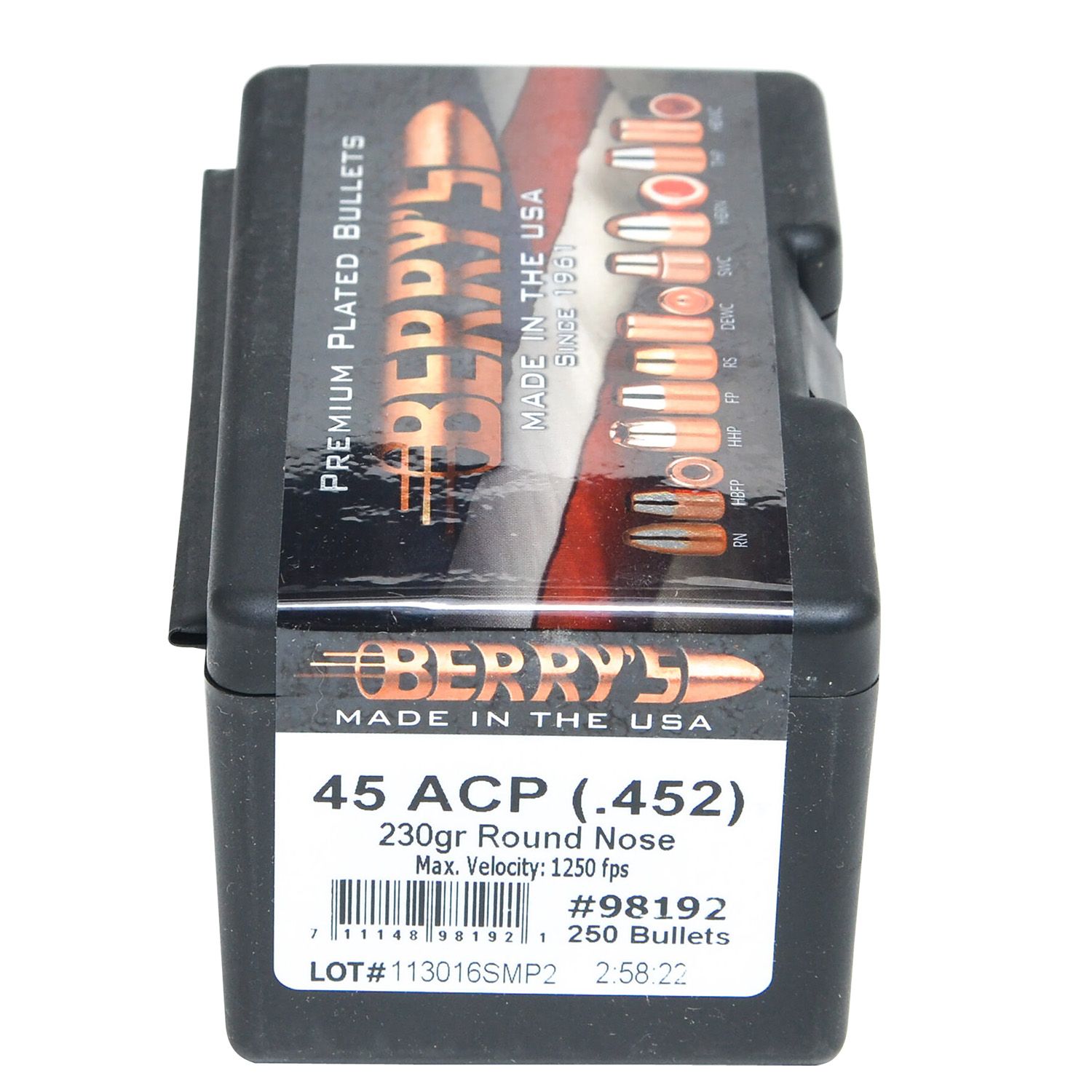 Berry's 98192 .45 Cal 230gr Round Nose Bullets 250/Box