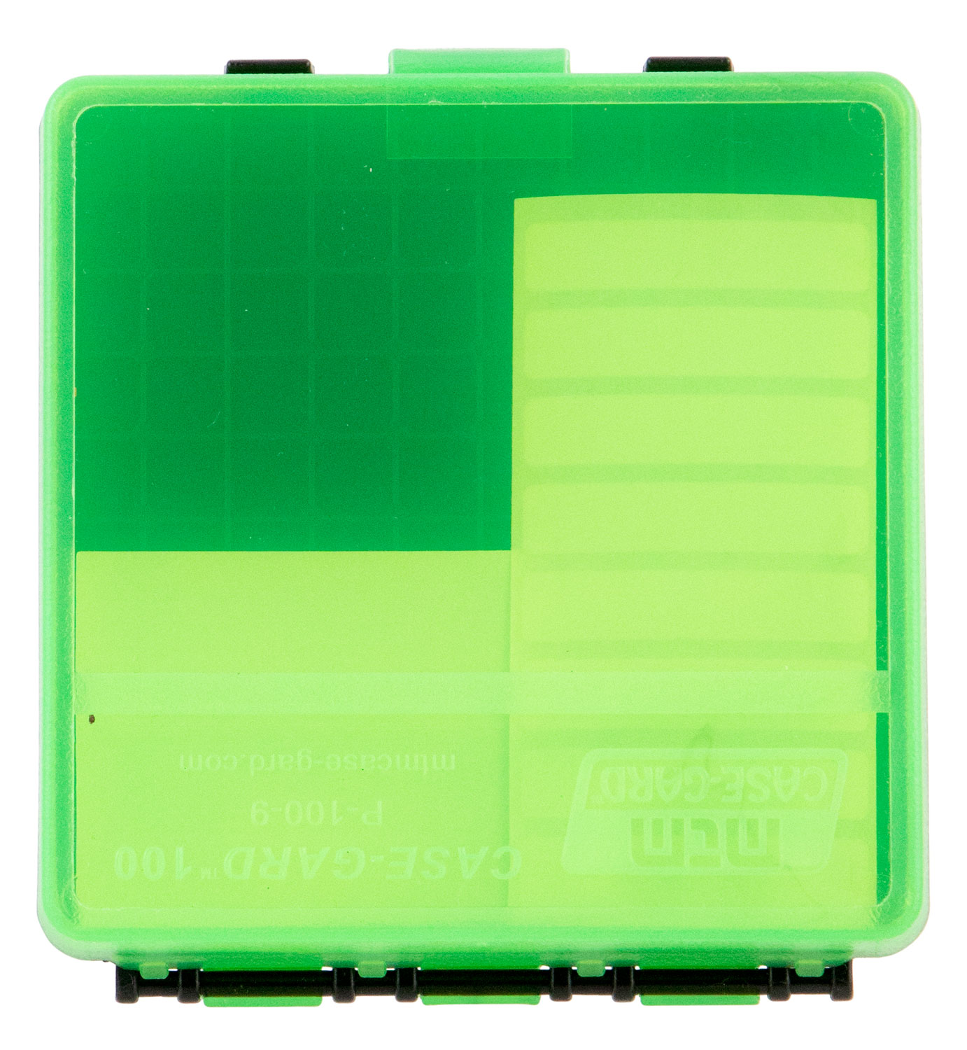 MTM Flip-Top 9mm 380 ACP 100 Round Clear Green/Black Ammo Box (P-100-9-16T)