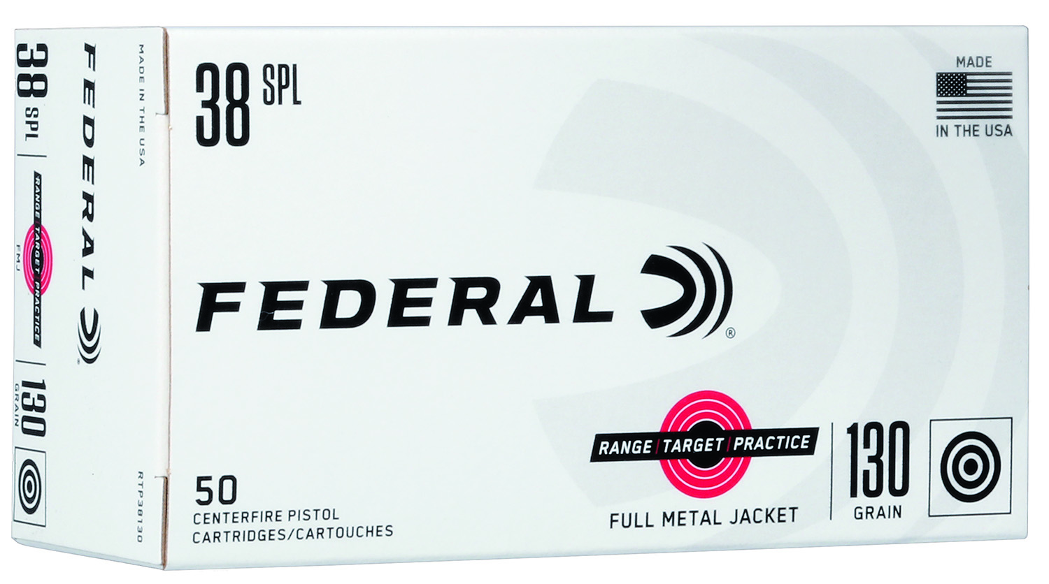 Federal RTP38130 Range & Target 38 Special FMJ 130 gr 50/20 Cs - Federal Premium Ammunition - FULL METAL JACKET