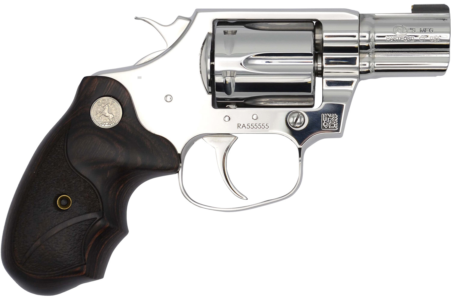 Colt Cobra 38 Special +P 2" 6rd Bright Polished Stainless SA/DA Wood Grips-img-0