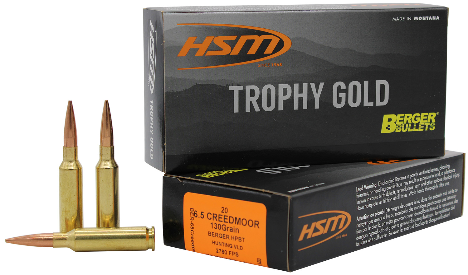 HSM 65CRD130VLD Trophy Gold Extended Range 6.5 Creedmoor 130 gr Berger H...