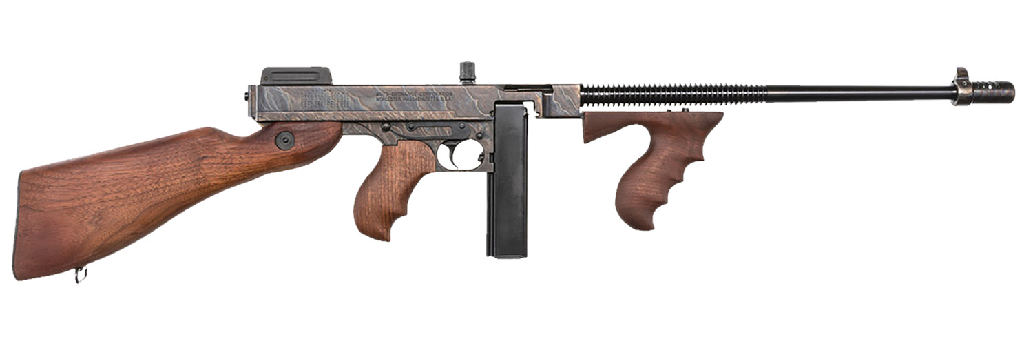 Thompson T1CH 1927A-1 Deluxe Semi-Automatic Rifle, .45 ACP, 18-Inch Barrel, 20-Round Stick Magazine, Case Hardened Finish, American Walnut Stock - Auto-Ordnance - 45 ACP