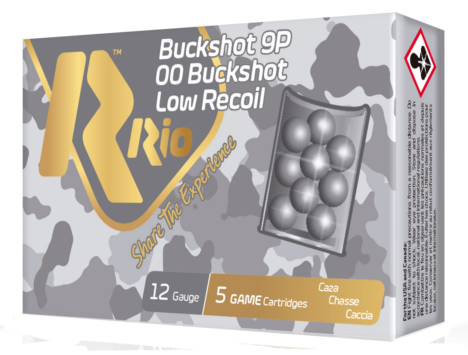 Rio Ammunition RBLR129 Royal Buck Low Recoil 12Gauge 2.75 9Pellets 00Buck Shot 5 Per Box/50 Case