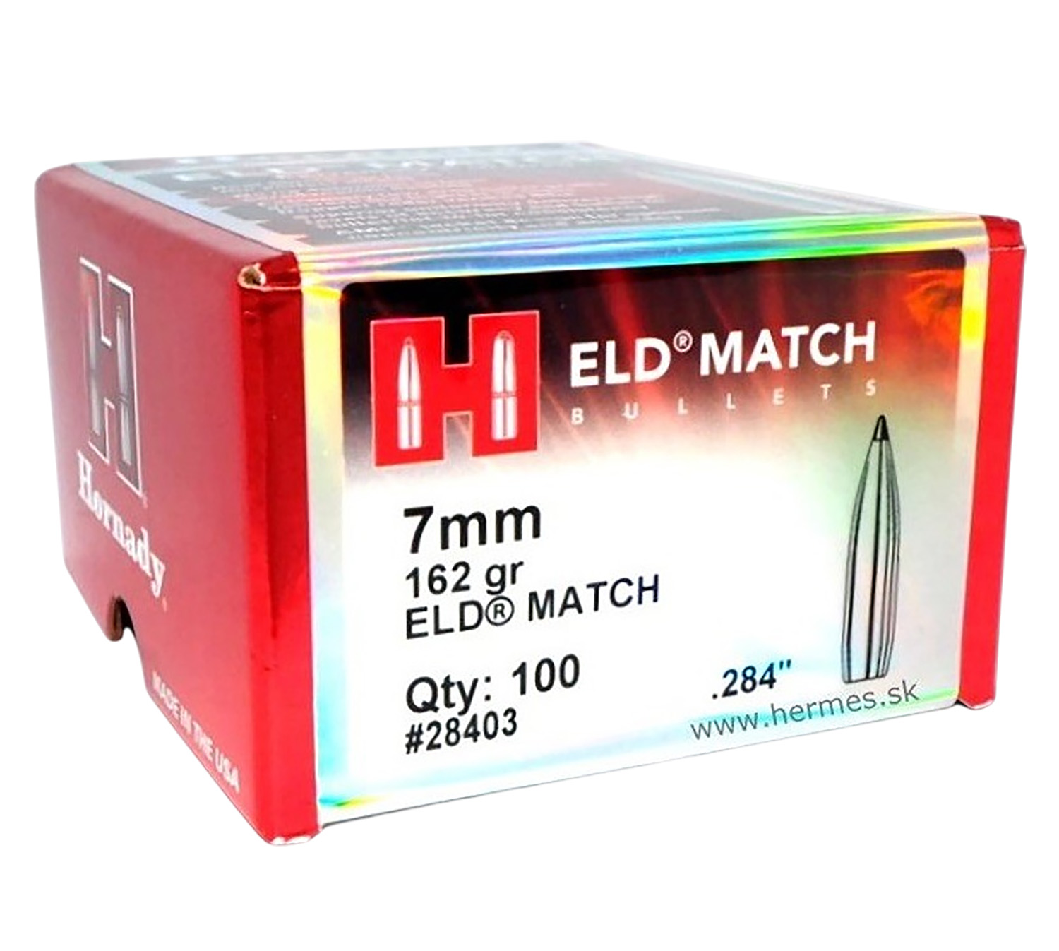 Hornady 28403 ELD Match Target 7mm .284 162 gr Low Drag-Match (ELD-M) - BC (G1): .652, BC (G7): .329, SD: .287 - 100/Box