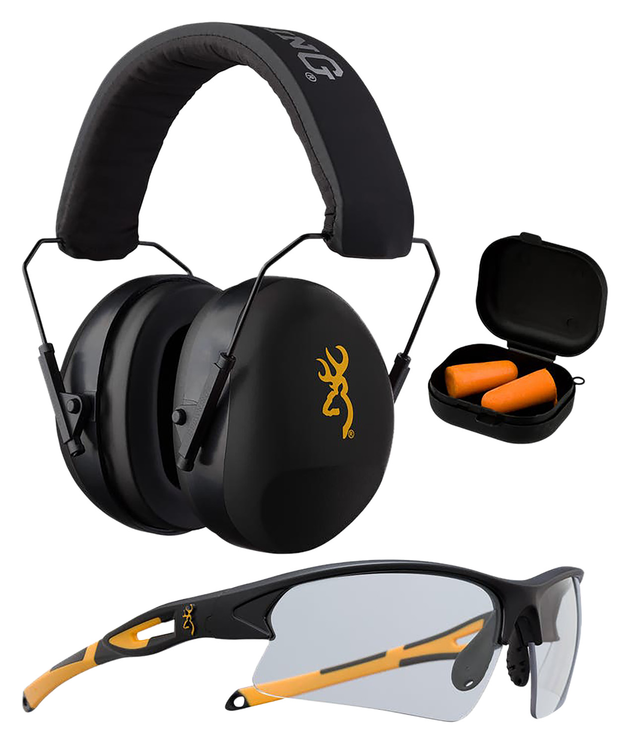 Browning 126368 Range Kit Earmuffs Earplugs Glasses 27 dB 31 dB Black Orang