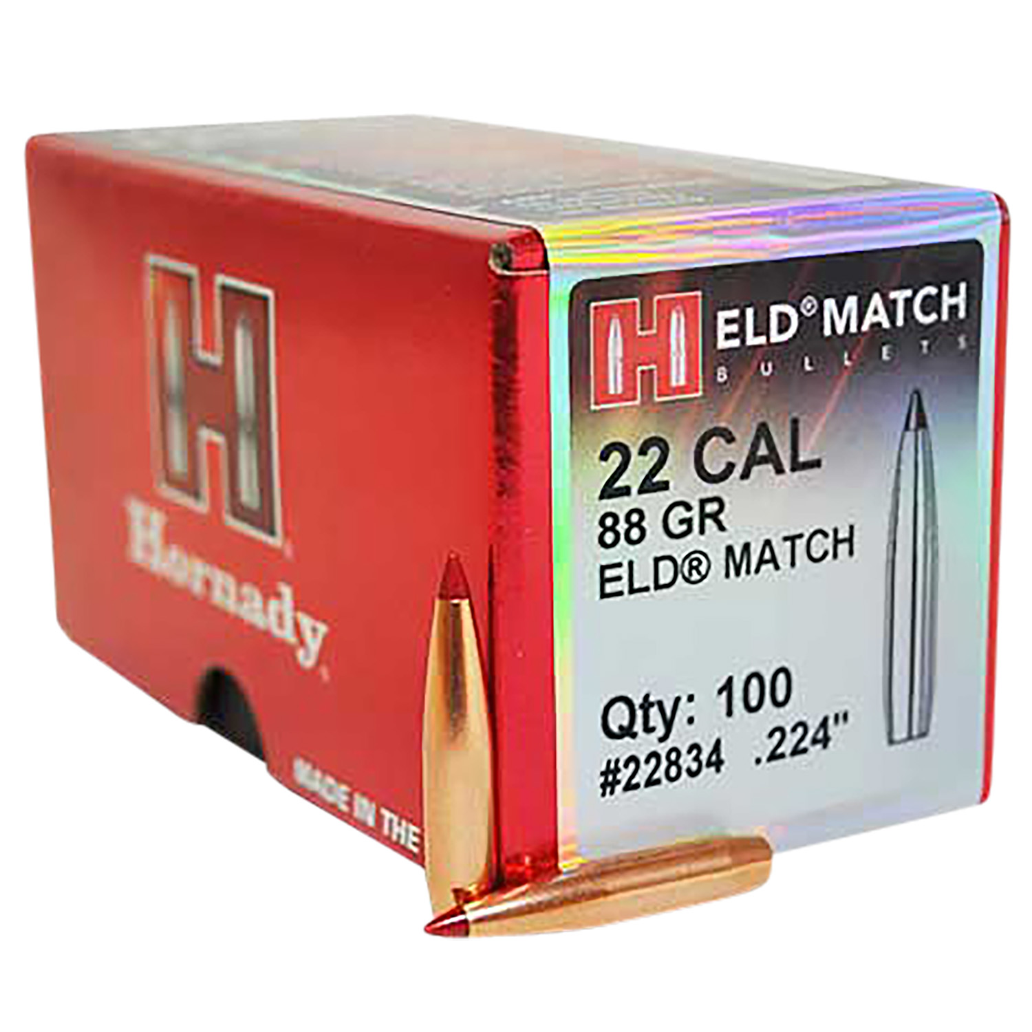 Hornady 22834 ELD Match Target 22 Cal .224 88 gr Extremely Low Drag-Match (ELD-M)