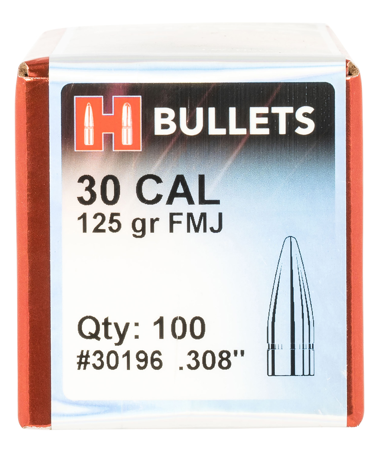 Hornady 30196 FMJ 30 Cal .308 125 gr Full Metal Jacket 100 Per Box/ 25 Case