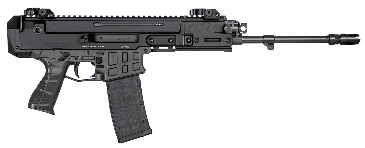 CZ-USA 91452 Bren 2 MS  5.56x45mm NATO Caliber with 14.17" Barrel, 30+1 Capacity, Overall Black Finish, Carbon Fiber Receiver, Ambi Mag Release, Stippled Black Polymer Grip Right Hand