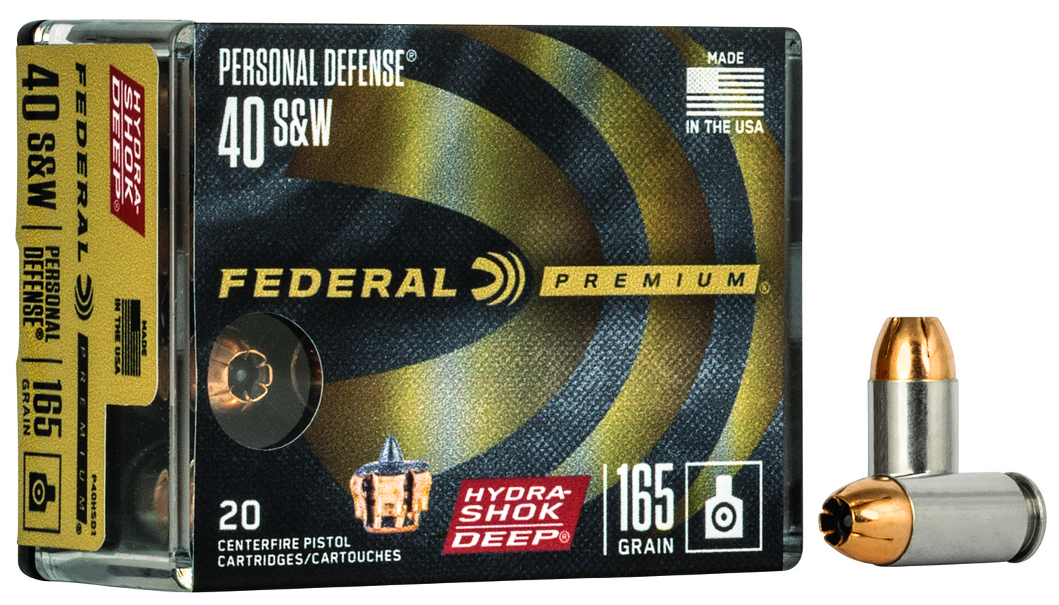 Federal P40HSD1 Premium Personal Defense 40S&W 165gr Hydra-Shok Deep Hollow Point 20 Per Box/10 Case