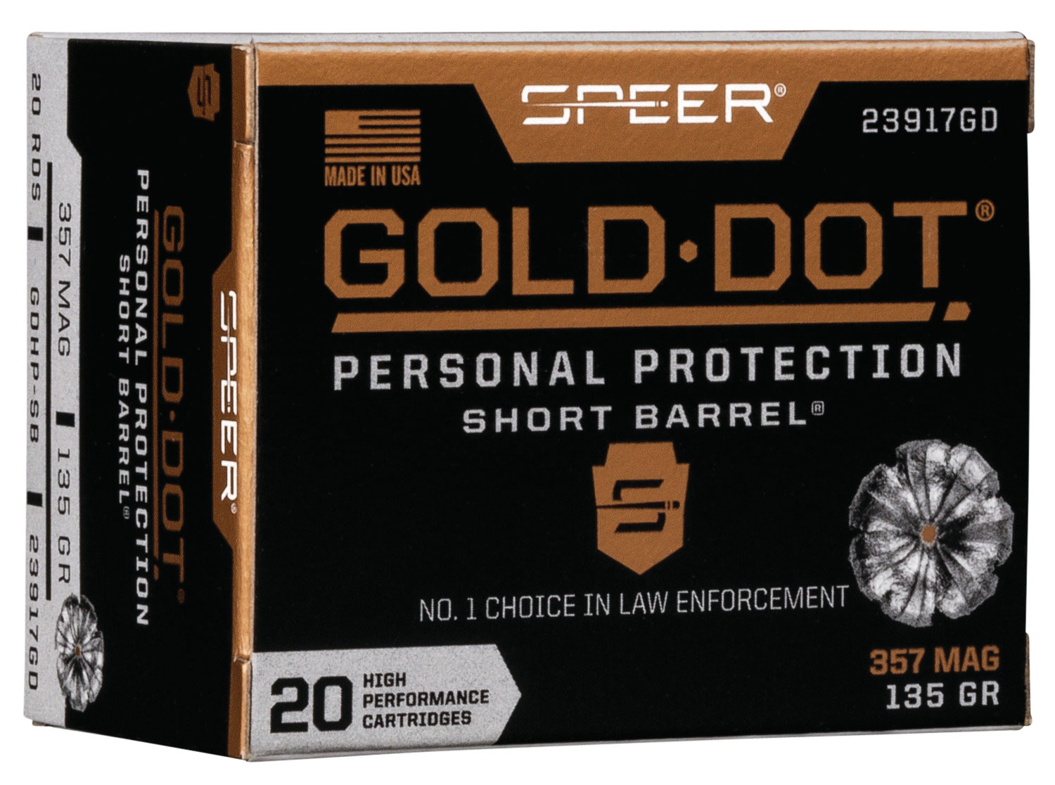 Speer 23917GD Gold Dot Personal Protection Short Barrel 357Mag 135gr Hollow Point 20 Per Box/10 Case
