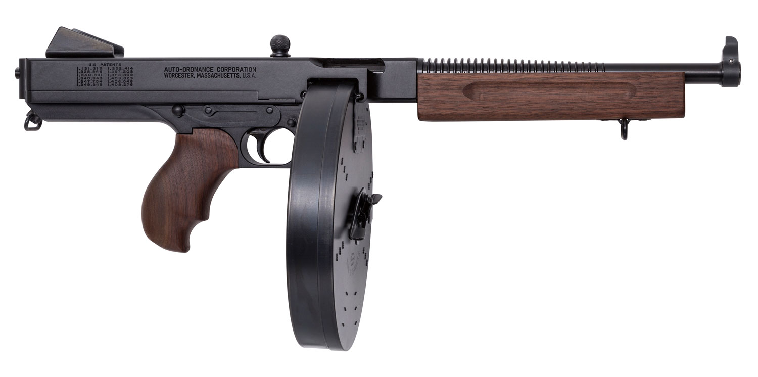 Thompson TA5100D 1927A-1 Lightweight Deluxe 45 ACP Caliber with 10.50" Barrel, 100rd Capacity (Drum), Black Hard Coat Anodized Metal Finish, American Walnut Grip, Right Hand