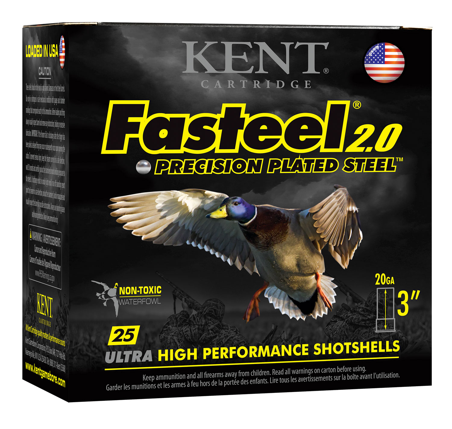 Kent Fasteel 2.0 Precision Plated Steel Load 20 ga. 3 in. 7-8 oz. 2 Shot... - Kent Cartridge - 20 Gauge