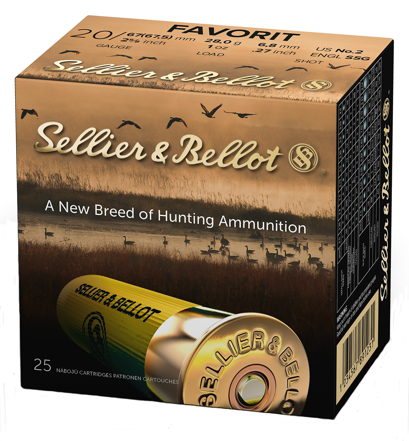 Sellier & Bellot SB20BSA Hunting  20Gauge 2.75 12Pellets 1oz 2Shot 25 Box/10 Case