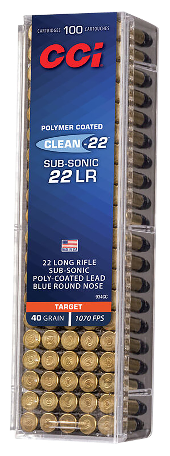 CCI 934CC Clean-22 Subsonic 22LR 40gr Lead Round Nose 100 Per Box/50 Case CCI 934CC Clean-22 Subsonic 22LR 40gr Lead Round Nose 100 Per Box/50 Case