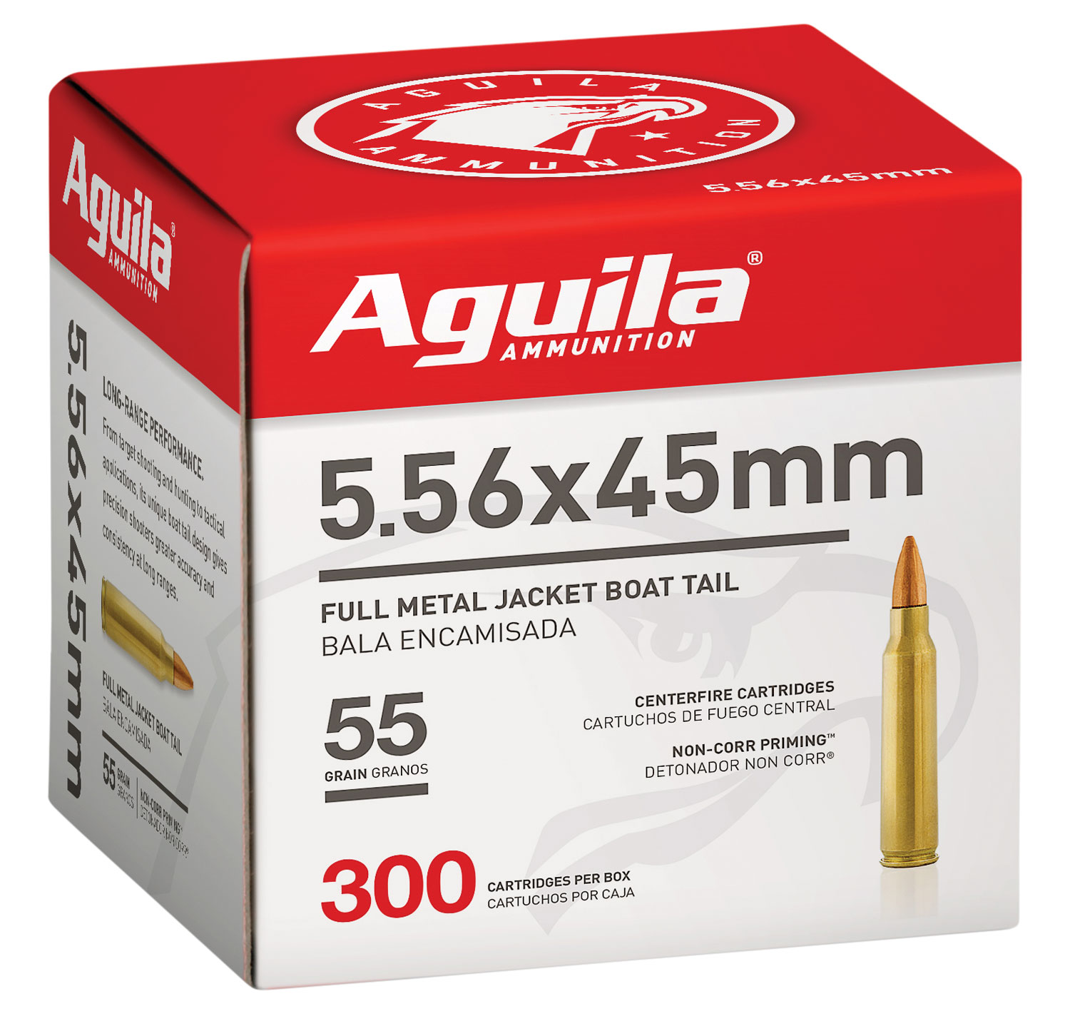Aguila 1E556126 Target & Range Rifle 5.56x45mm NATO 55gr Full Metal Jacket Boat Tail 300 Per Box/4 Case