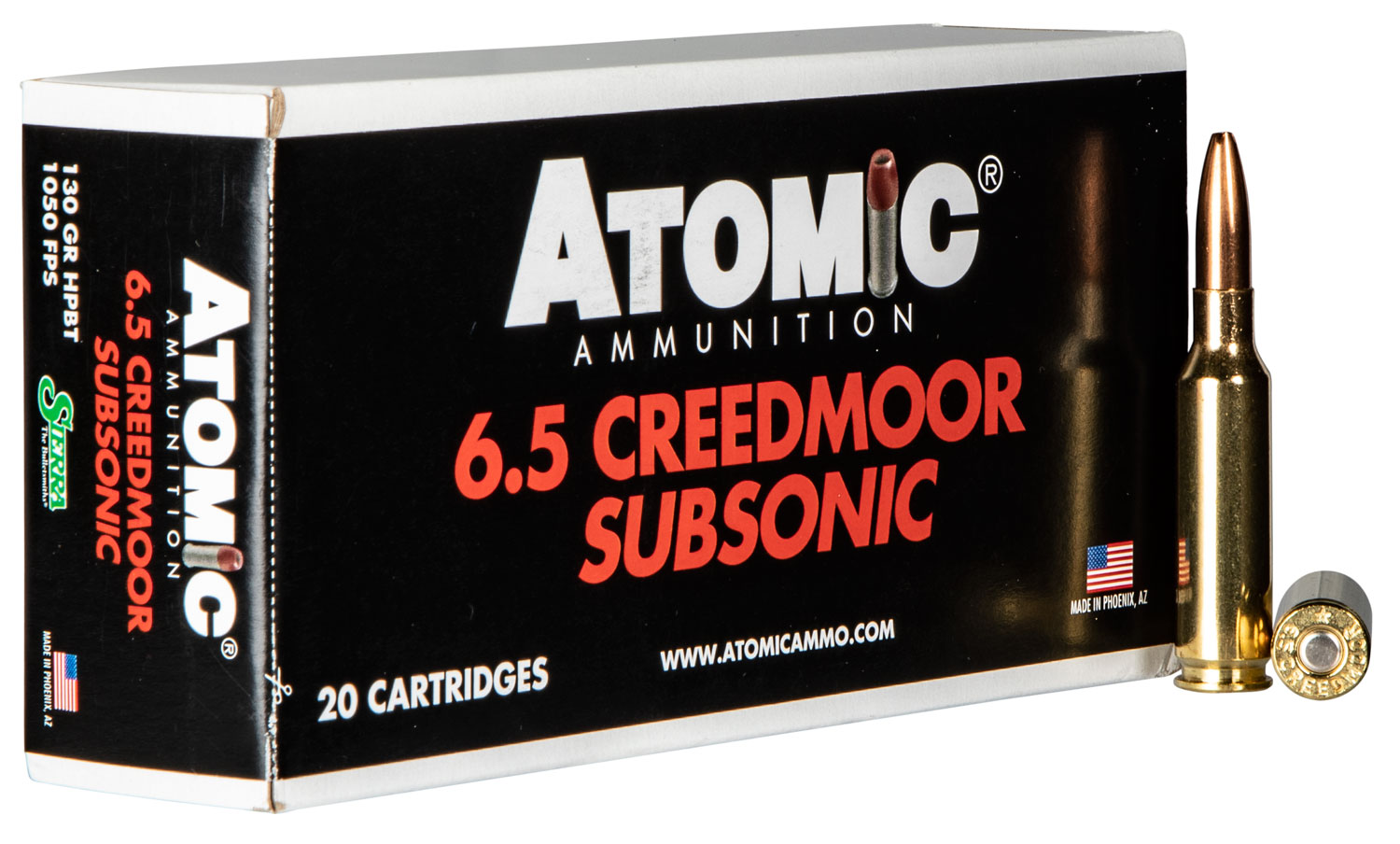 Atomic Ammunition 00476 6.5 Creedmoor 130gr Sierra MatchKing BTHP 20/Box