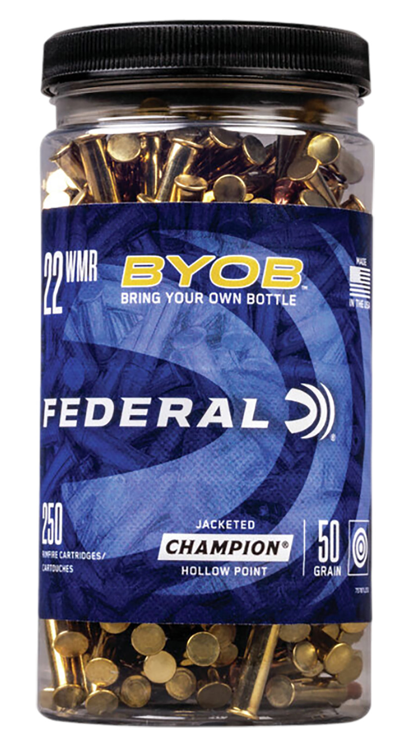 Federal 757BTL250 Champion Training BYOB 22WMR 50gr Jacketed Hollow Point 250 Per Box/8 Case