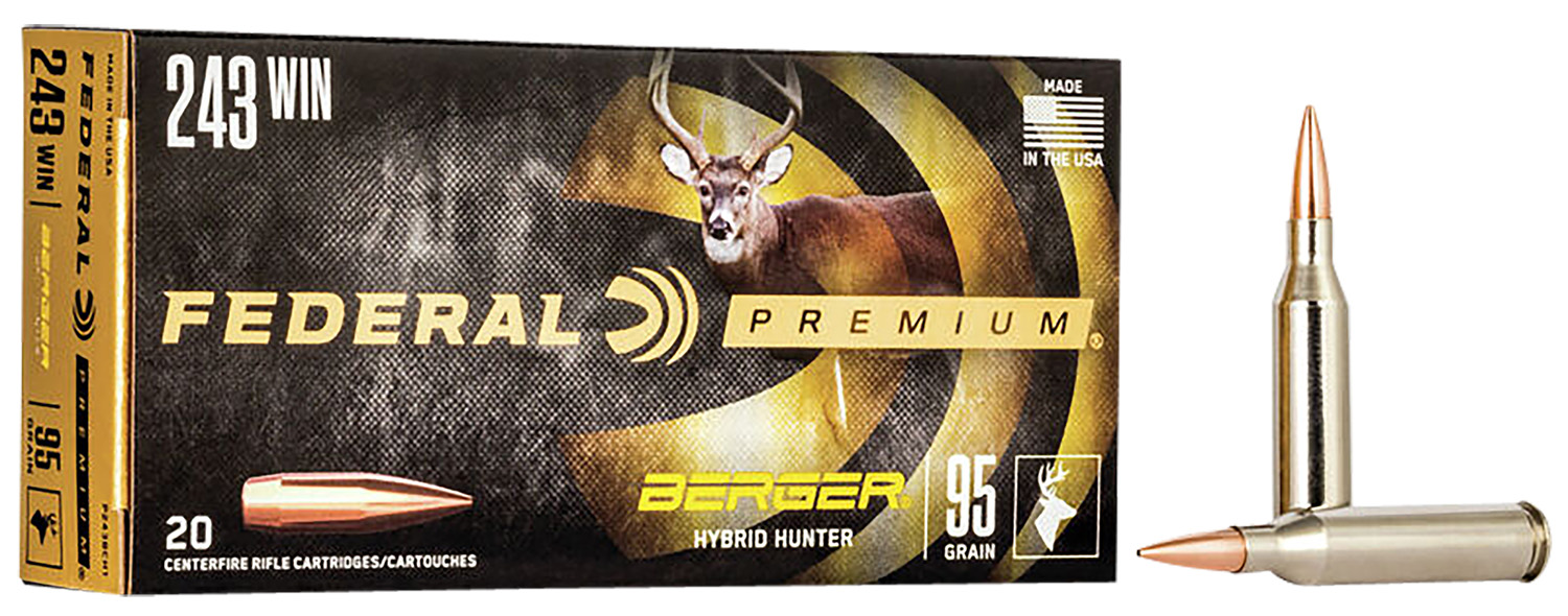 Federal P243BCH1 Premium  243Win 95gr Berger Hybrid Hunter 20 Per Box/10 Case